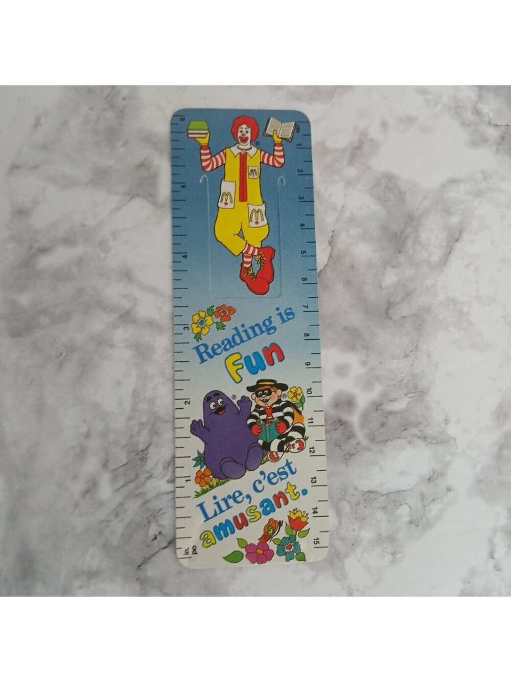 Vintage 1989 McDonald’s Canada Ronald McDonald Reading Bookmark Ruler Bilingual